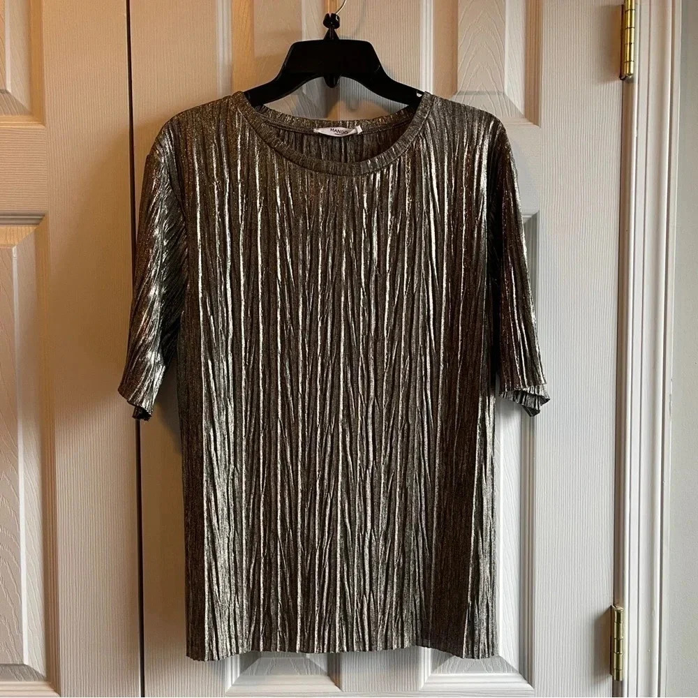 Mango - Metallic Knit Top Silver - S - Women